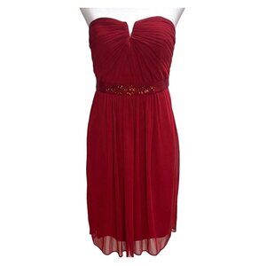 ADRIANNA PAPELL Love Story Dress SZ 10 Cherry Red Removable Straps Boned Pleated
